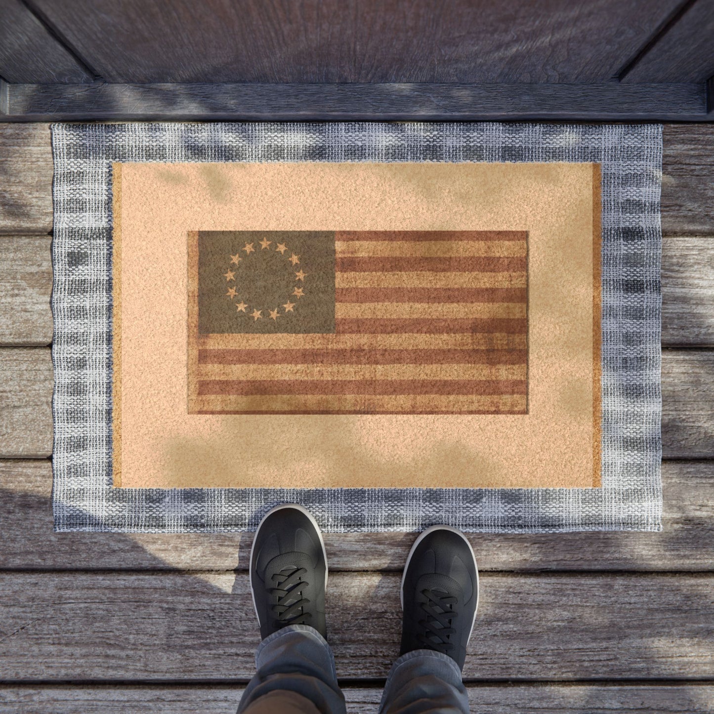 Vintage American Flag Coconut Fiber Doormat, Patriotic Home Decor