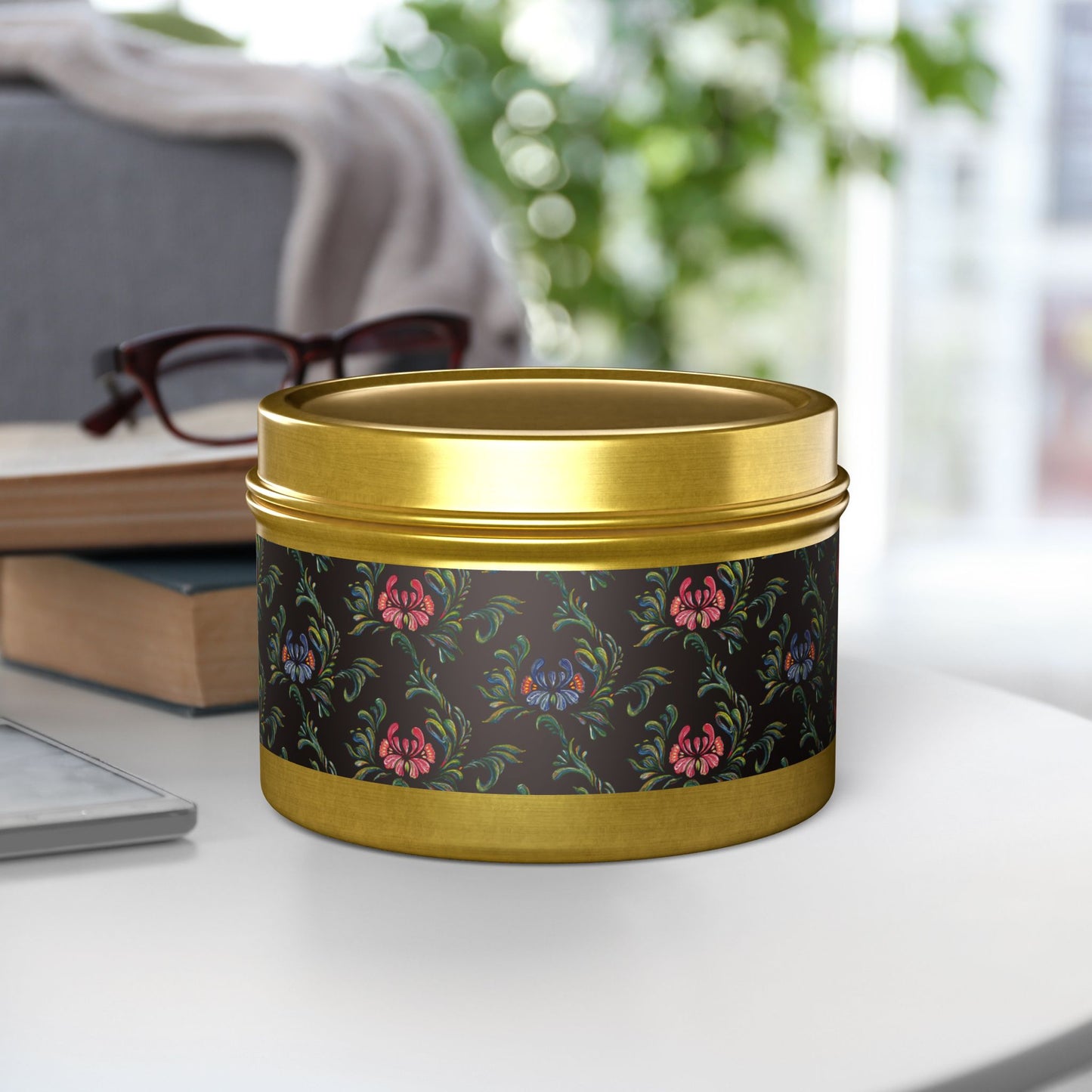 Elegant Floral Tin Candle - Aromatic Home and Travel Decor for Relaxation, Eco-Friendly, Sustainable
