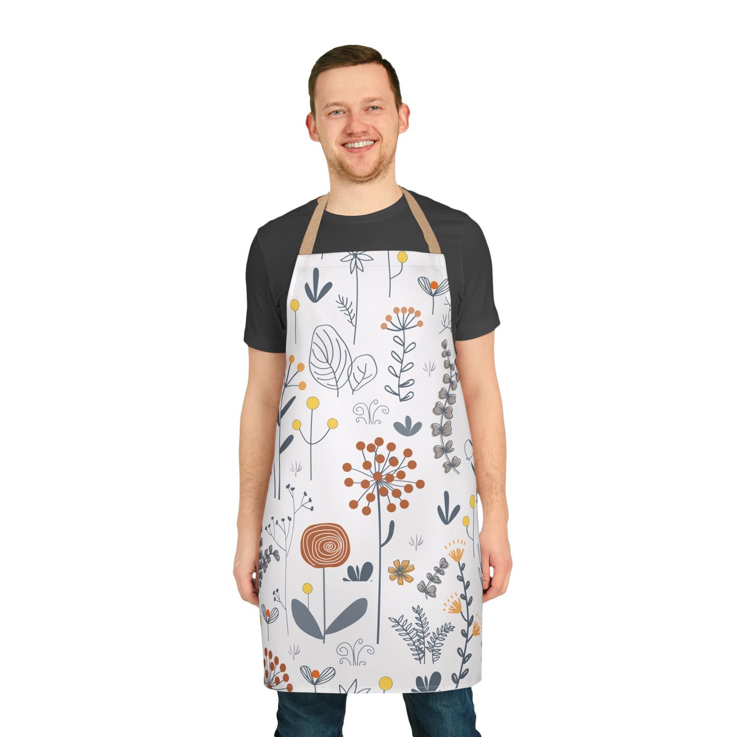 Sage Green Floral Kitchen Apron with Beige Ties, Cooking, Baking, Crafting, Cleaning Apron, Eco-Friendly, Sustainable