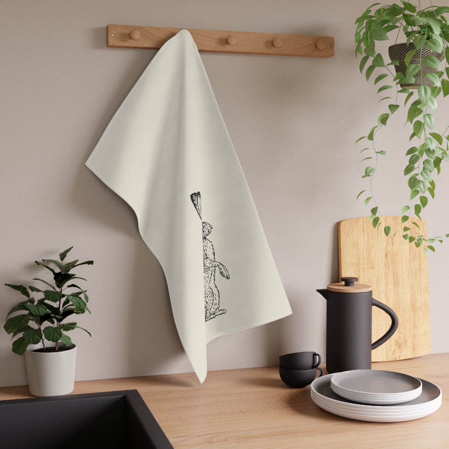 Minimalist Farmhouse Vintage Rabbit Cotton Tea Towel, Eco-Friendly, Sustainable