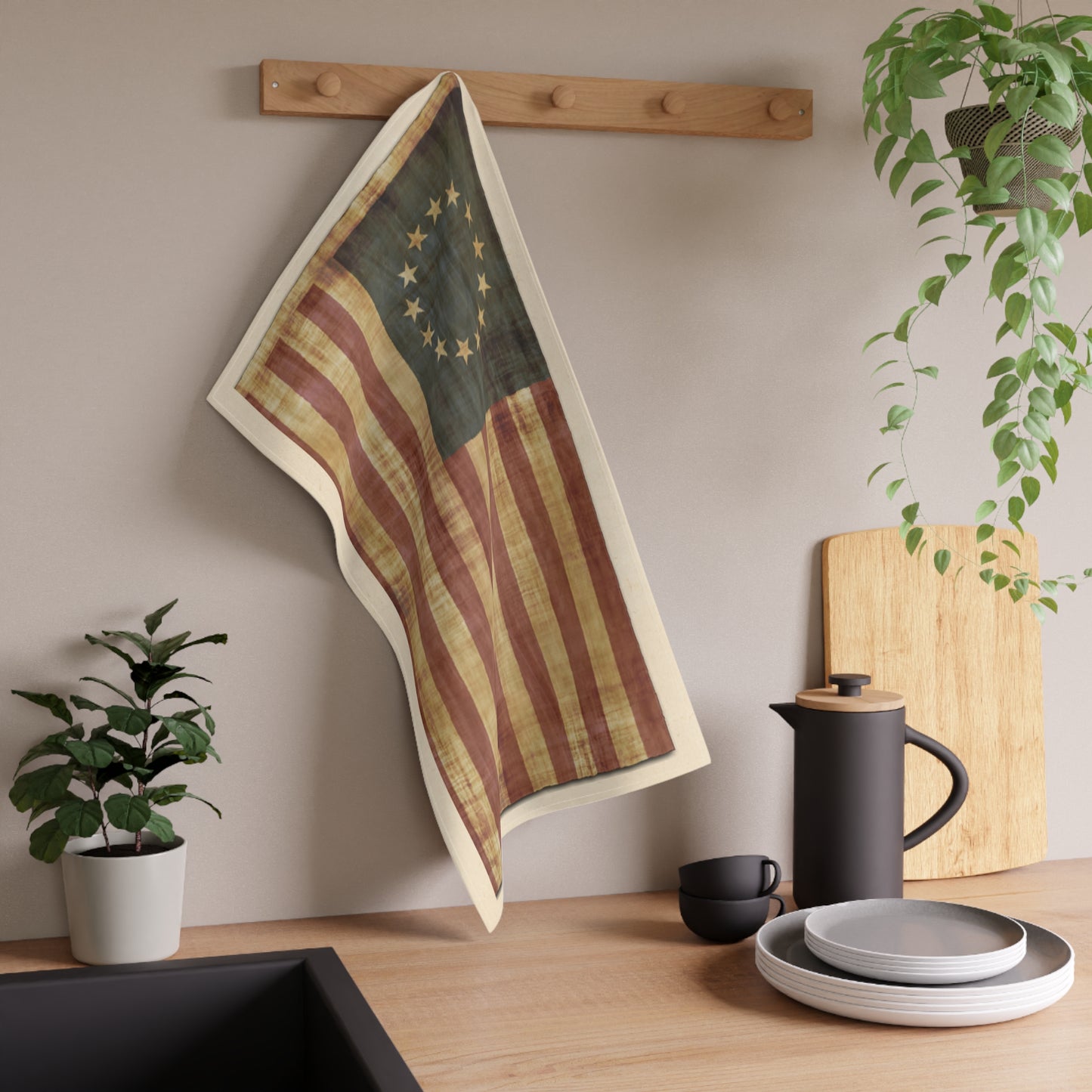 Vintage American Flag Minimalist Country Farmhouse Cotton Tea Towel, Eco-Friendly, Sustainable