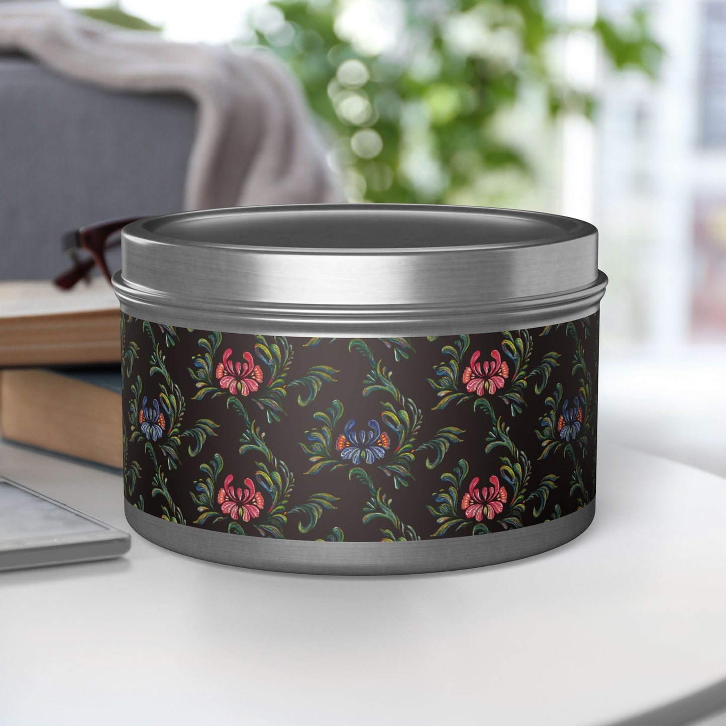 Elegant Floral Tin Candle - Aromatic Home and Travel Decor for Relaxation, Eco-Friendly, Sustainable