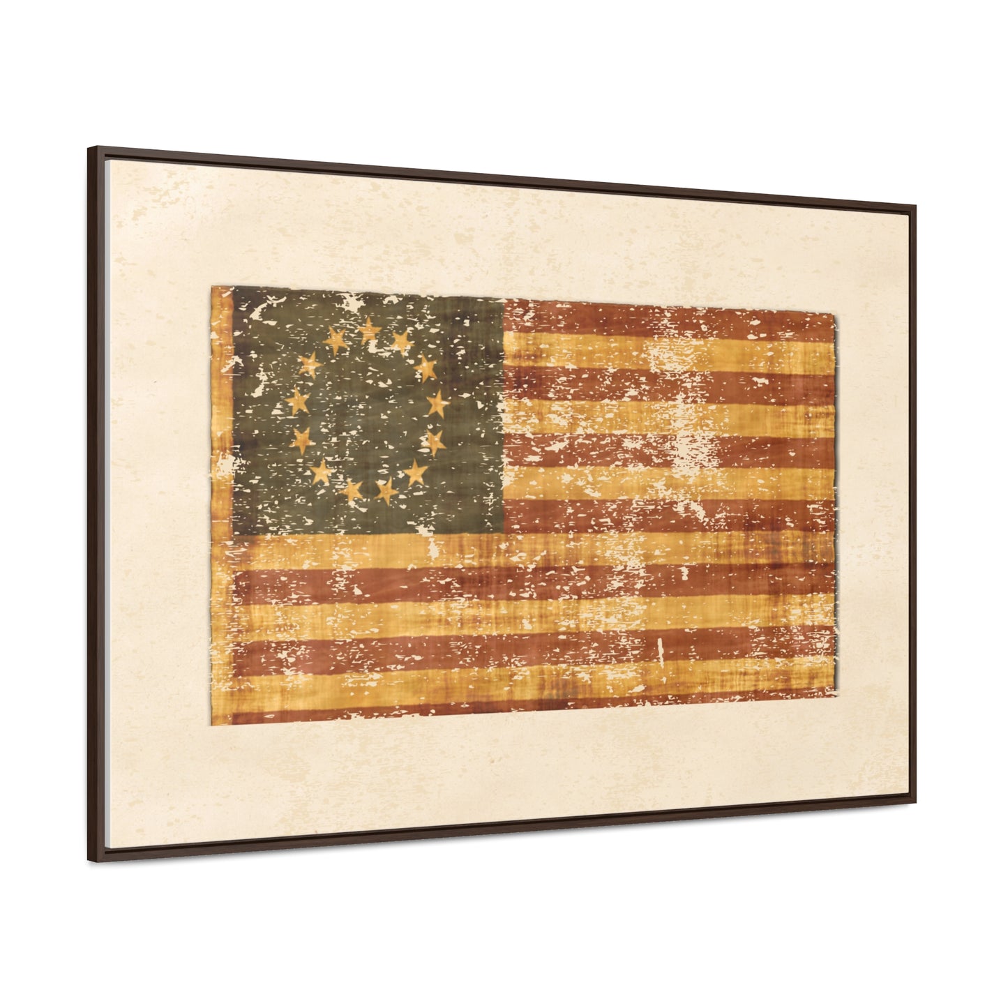 Vintage Farmhouse Americana American Flag Gallery Cotton Canvas Wrap, Wood Frame, Eco-Friendly, Sustainable