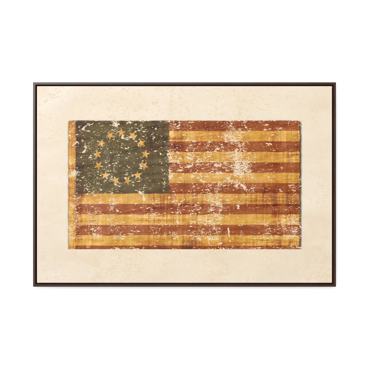 Vintage Farmhouse Americana American Flag Gallery Cotton Canvas Wrap, Wood Frame, Eco-Friendly, Sustainable