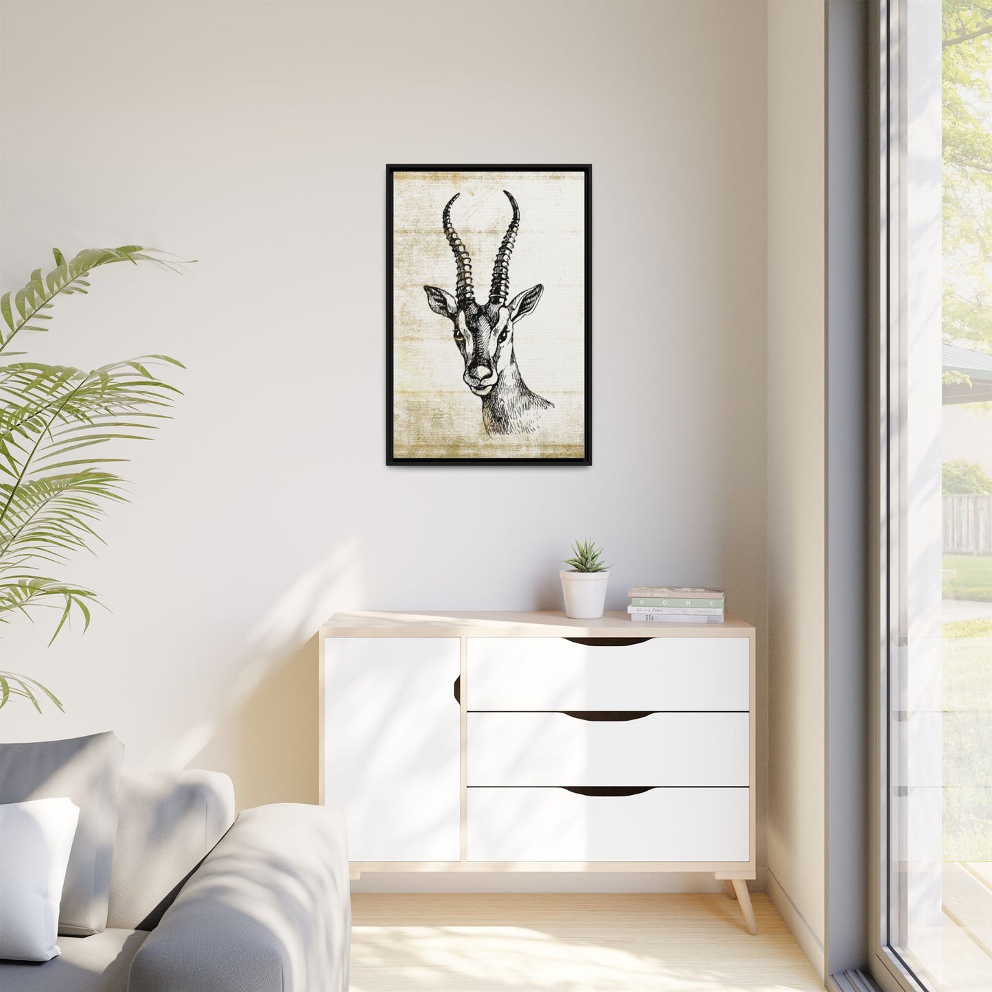 Vintage Antelope Framed Canvas, Rustic African Safari, Eco-Friendly, Sustainable