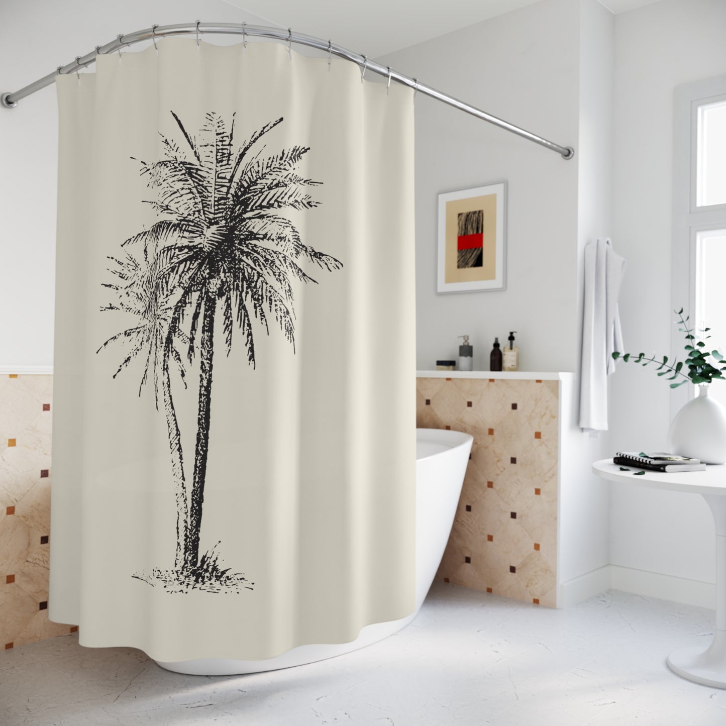 Vintage Palm Coastal Shower Curtain