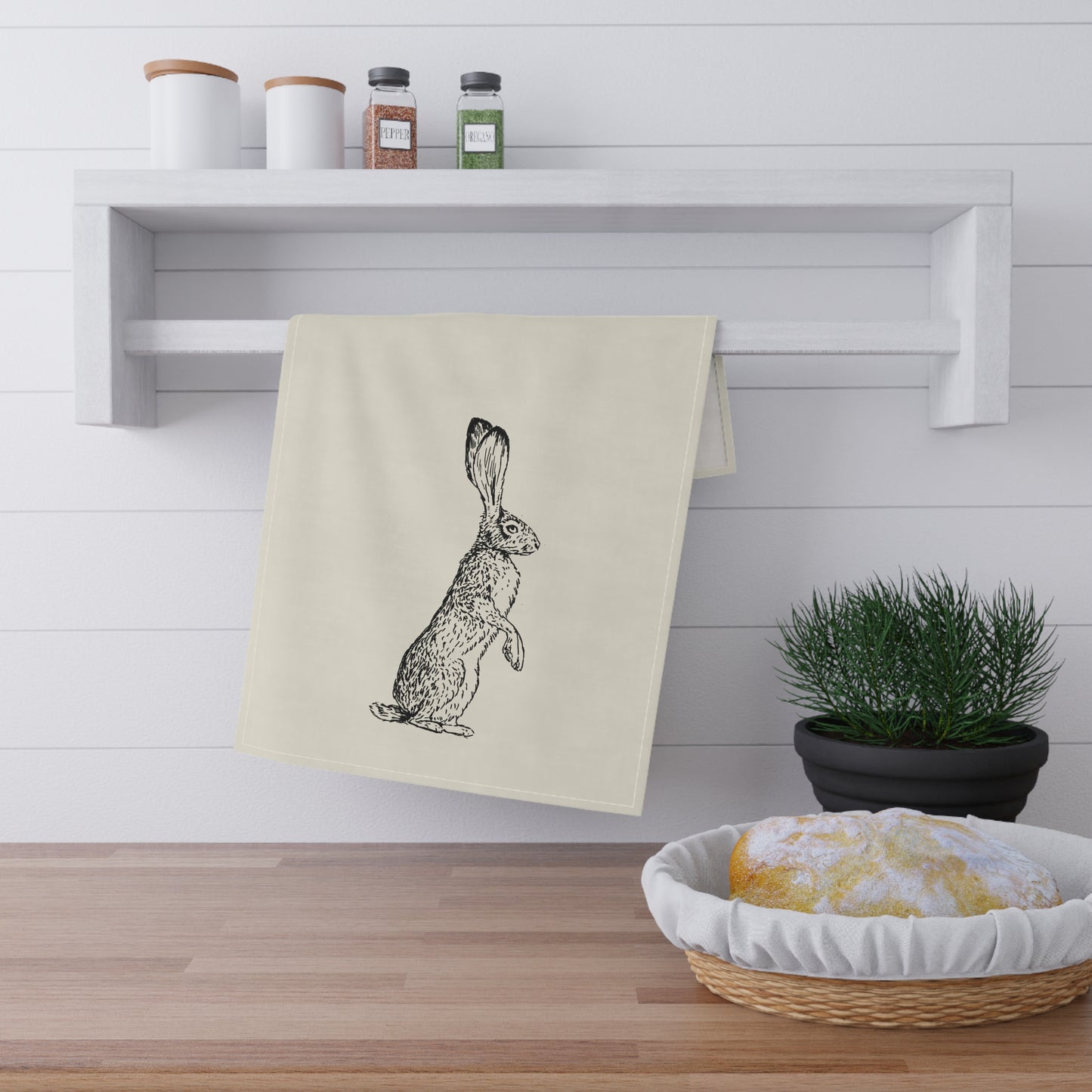Minimalist Farmhouse Vintage Rabbit Cotton Tea Towel, Eco-Friendly, Sustainable