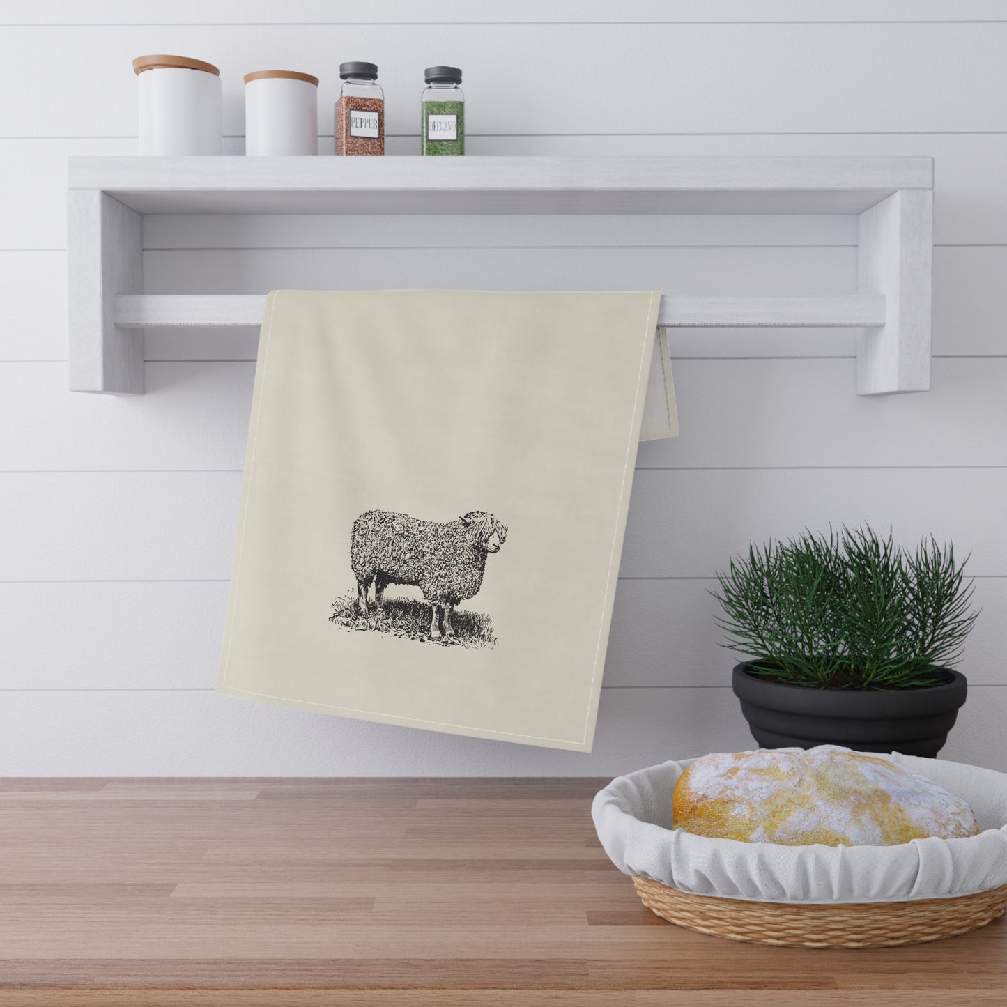 Cotton Tea Towel - Minimalist Farmhouse Vintage Sheep Design, Eco-Friendly, Sustainable