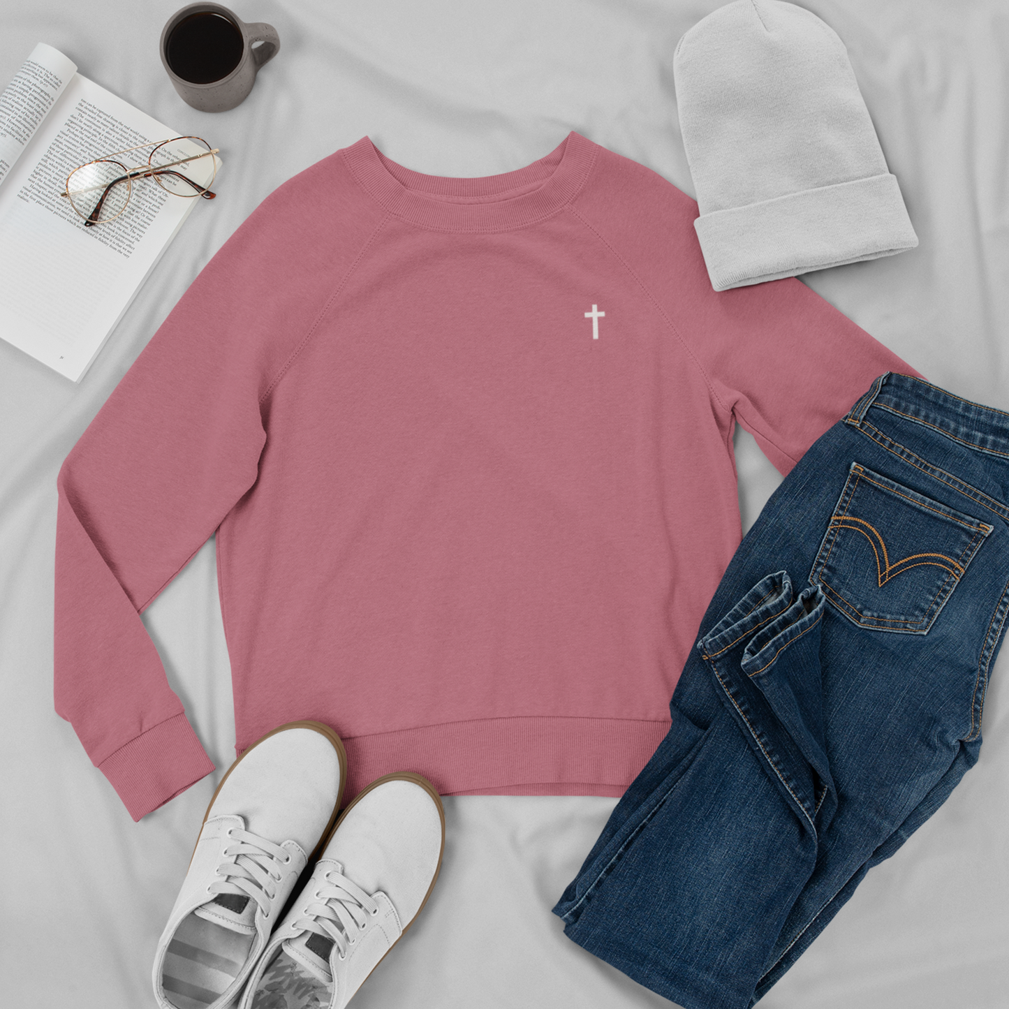 Cross Embroidered Comfort Colors Oversized Sweatshirt, Eco-Friendly, Sustainable