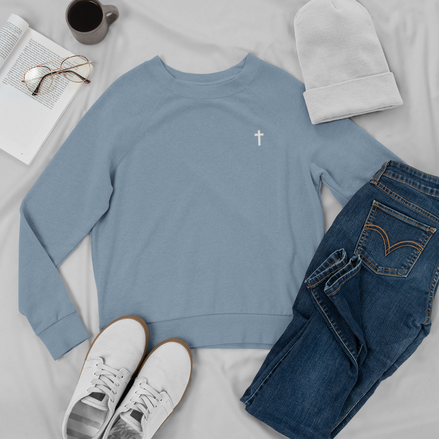 Cross Embroidered Comfort Colors Oversized Sweatshirt, Eco-Friendly, Sustainable