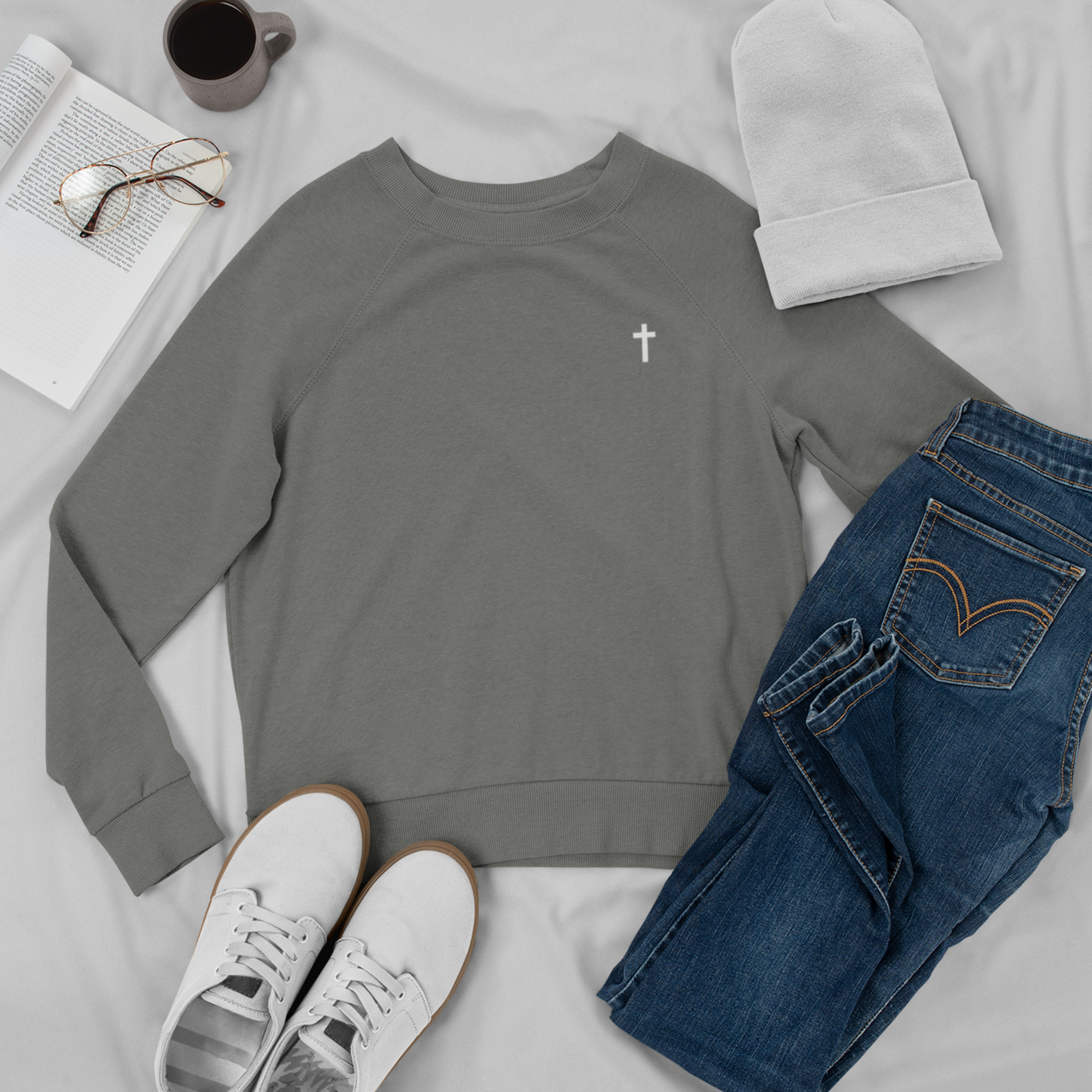 Cross Embroidered Comfort Colors Oversized Sweatshirt, Eco-Friendly, Sustainable