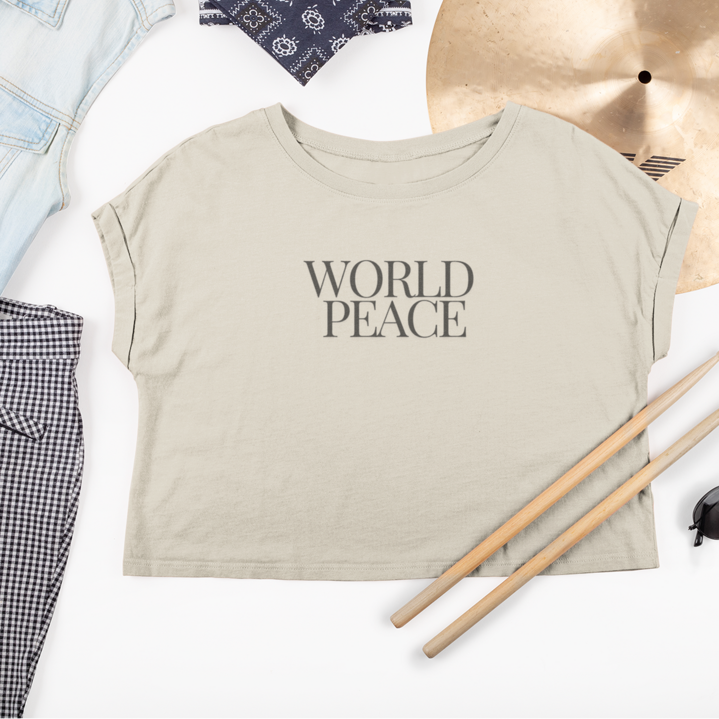 Organic Cotton World Peace Crop Top T-Shirt, Eco-Friendly, Sustainable