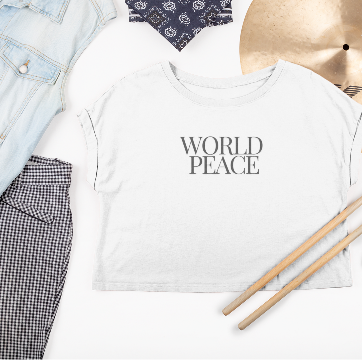 Organic Cotton World Peace Crop Top T-Shirt, Eco-Friendly, Sustainable