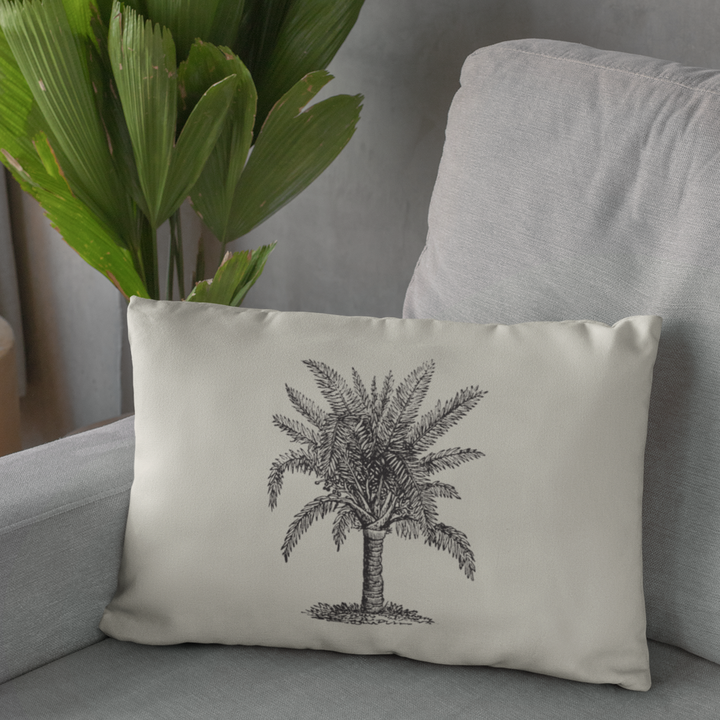 Vintage Palm Tree Coastal Throw Pillow, Eco-Friendly, Sustainable