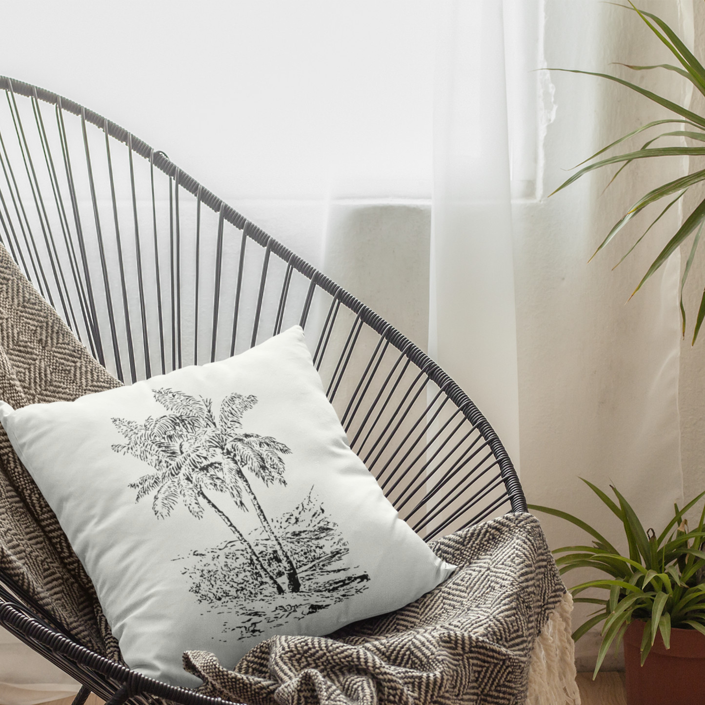 Vintage Palm Tree Coastal Minimalism Throw Pillow, Eco-Friendly, Sustainable
