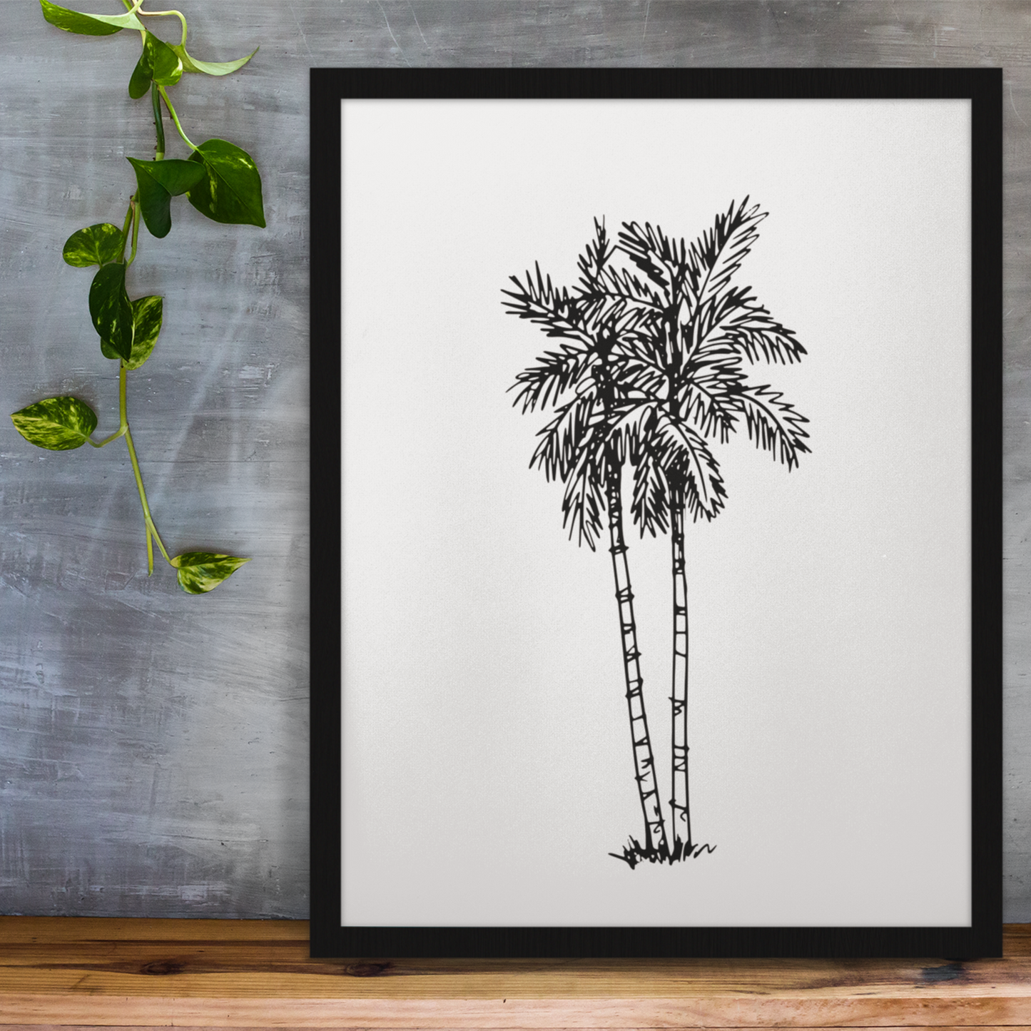 Vintage Palm Tree Coastal Matte Canvas Art, Wood Framed, Eco-Friendly, Sustainable