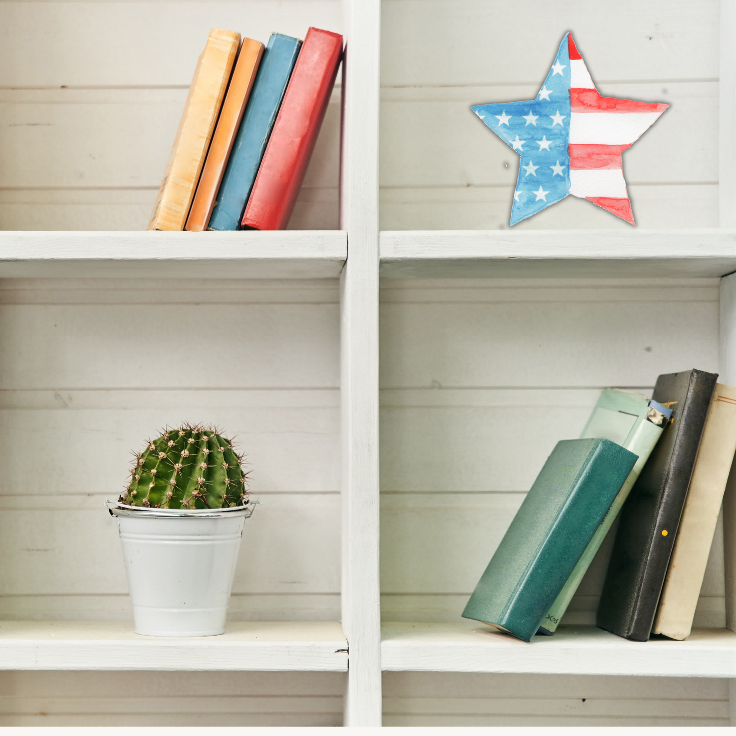 Birch Wood American Flag Whitewashed Vintage Farmhouse Star Free-Standing Wooden Star Decor