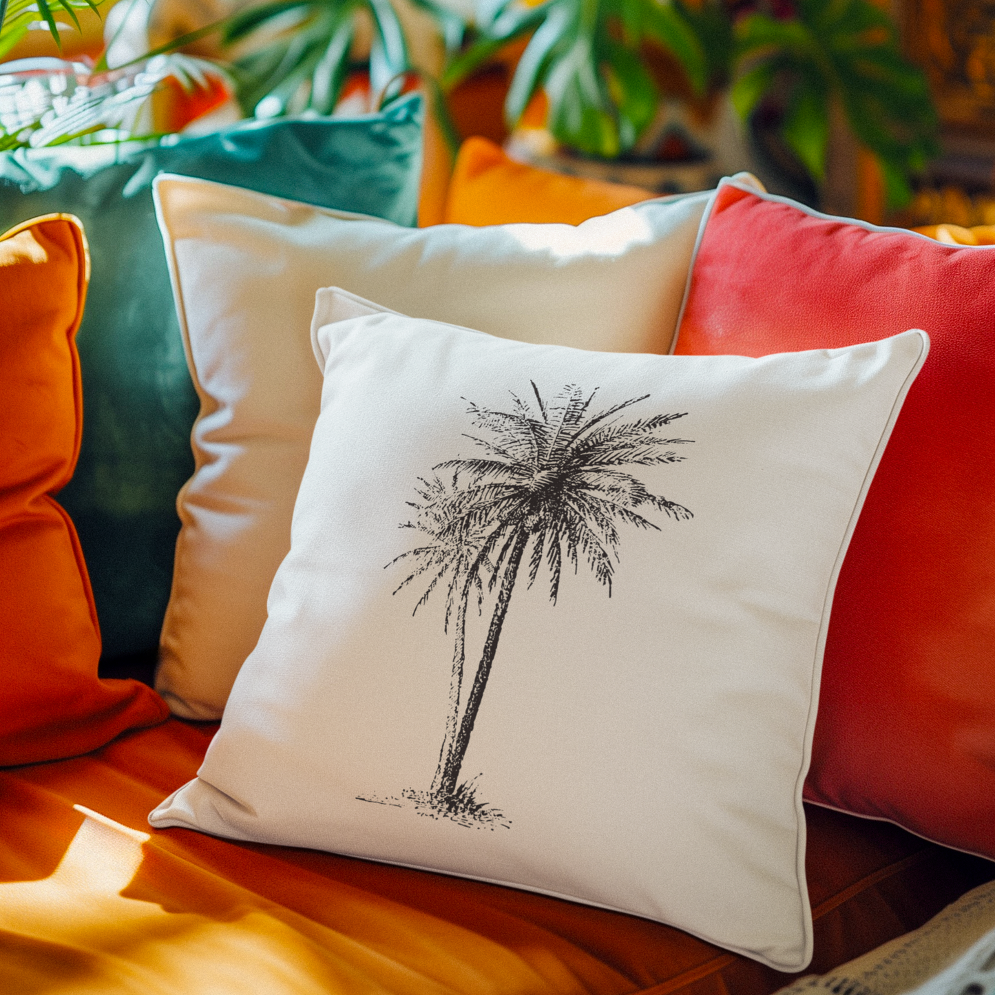 Vintage Palm Tree Throw Pillow, Eco-Friendly, Sustainable