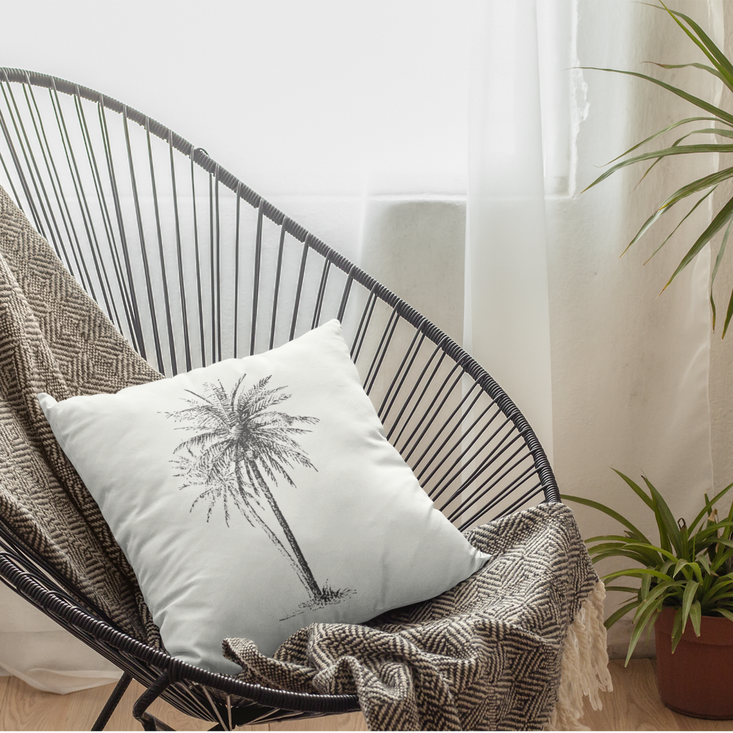 Vintage Palm Tree Throw Pillow, Eco-Friendly, Sustainable