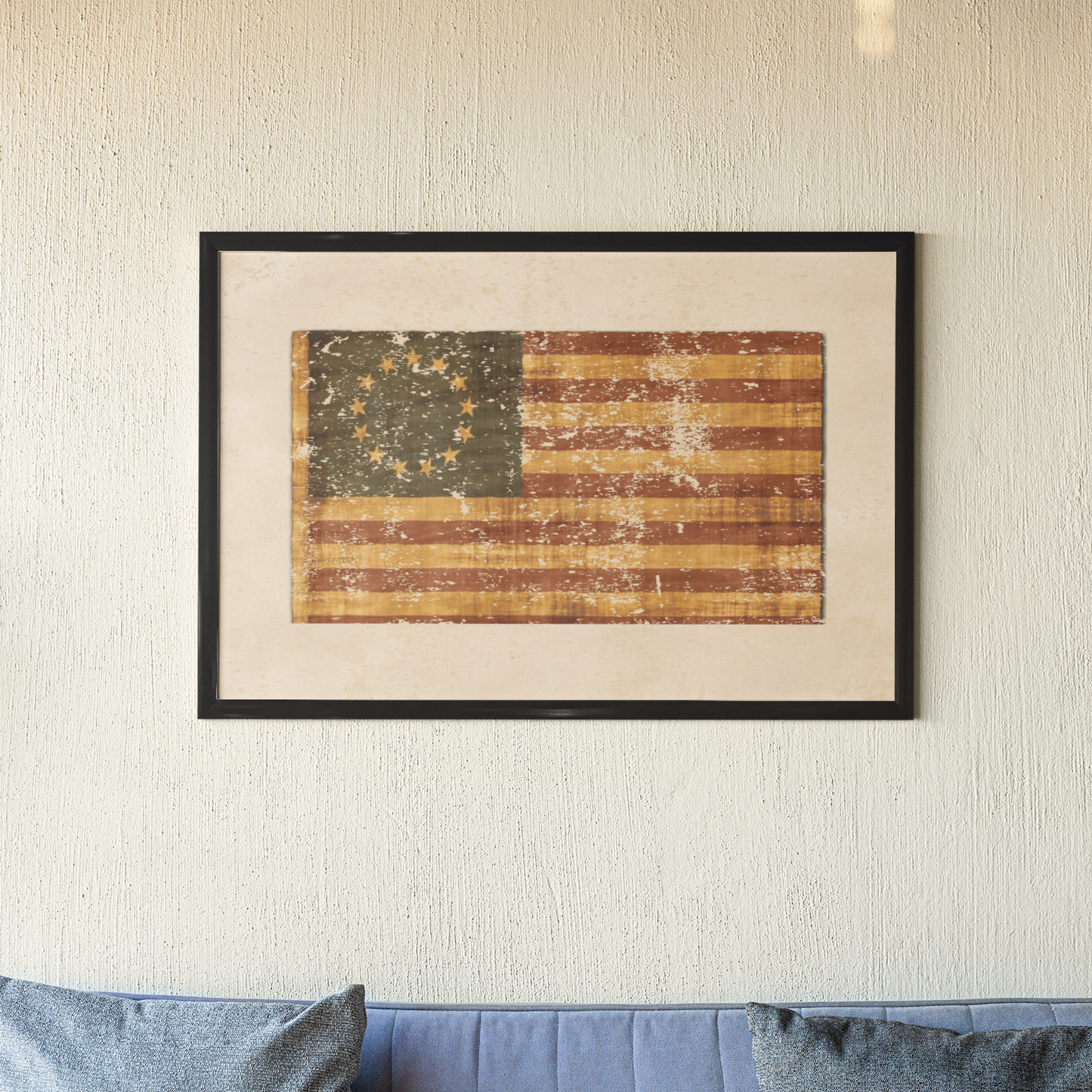 Vintage Farmhouse Americana American Flag Gallery Cotton Canvas Wrap, Wood Frame, Eco-Friendly, Sustainable