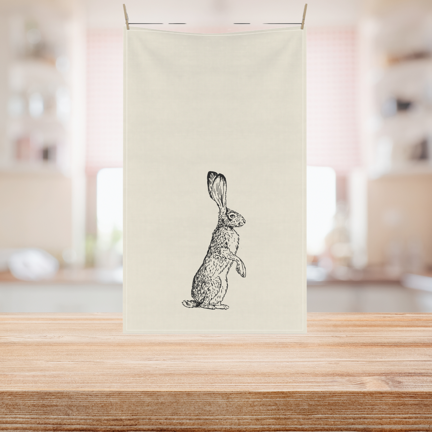 Minimalist Farmhouse Vintage Rabbit Cotton Tea Towel, Eco-Friendly, Sustainable