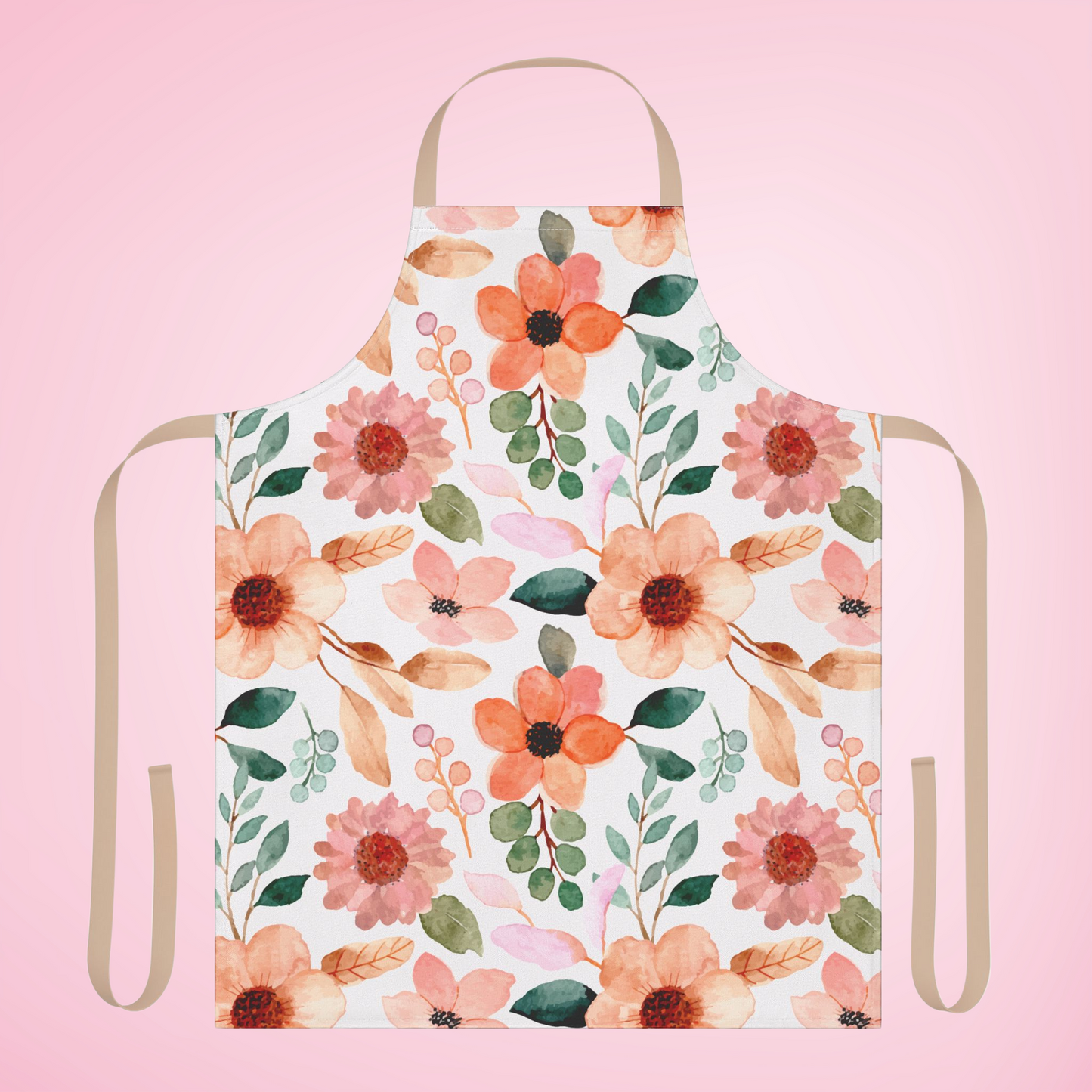 Peach Floral Kitchen Apron with Beige Ties, Cooking, Baking, Crafting, Gardening, Cleaning Apron, Eco-Friendly, Sustainable