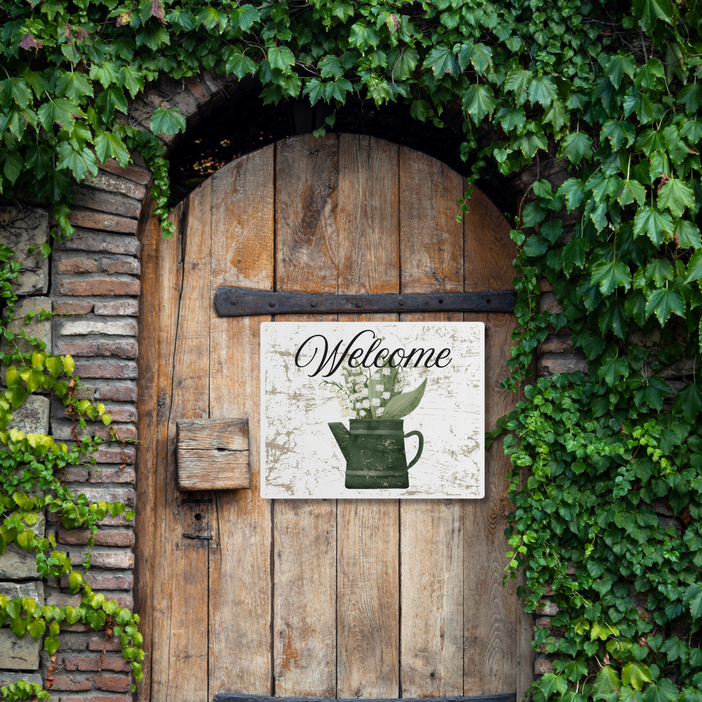 Spring Flowers Welcome Metal Front Door Sign, Rustic Home Decor, Warm Greetings, Cabins, Summer Lake Houses, Eco-Friendly, Sustainable