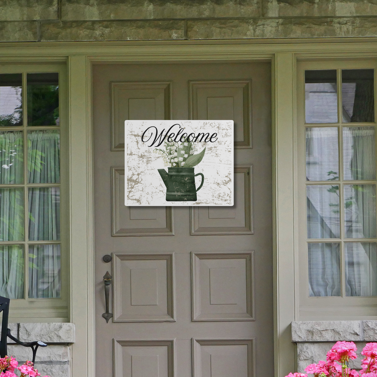 Spring Flowers Welcome Metal Front Door Sign, Rustic Home Decor, Warm Greetings, Cabins, Summer Lake Houses, Eco-Friendly, Sustainable