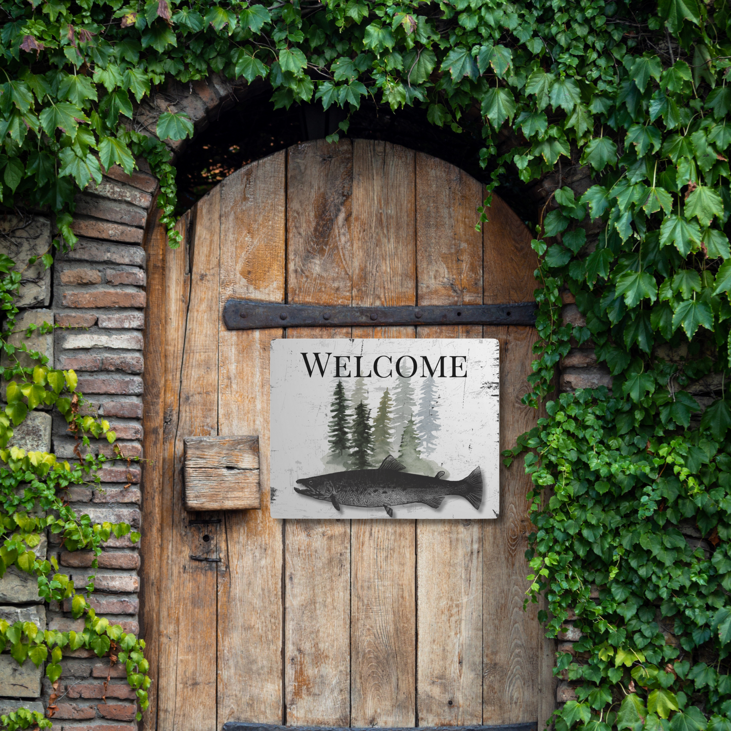 Rustic Metal Trout Welcome Sign for Front Door, Home Décor, Cabin, Summer Vacation Home, Eco-Friendly, Sustainable