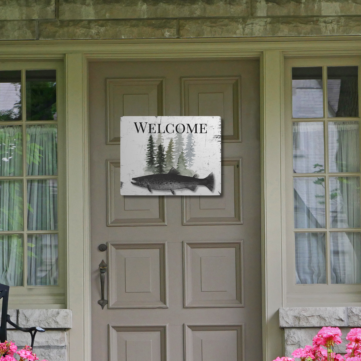 Rustic Metal Trout Welcome Sign for Front Door, Home Décor, Cabin, Summer Vacation Home, Eco-Friendly, Sustainable