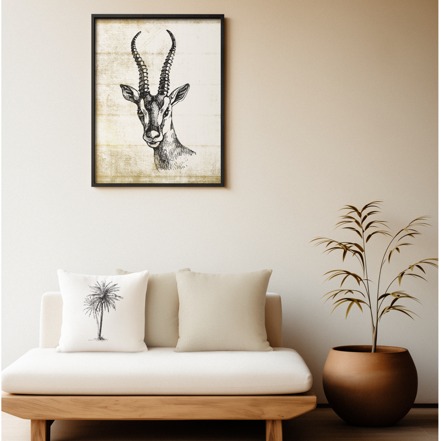 Vintage Antelope Framed Canvas, Rustic African Safari, Eco-Friendly, Sustainable