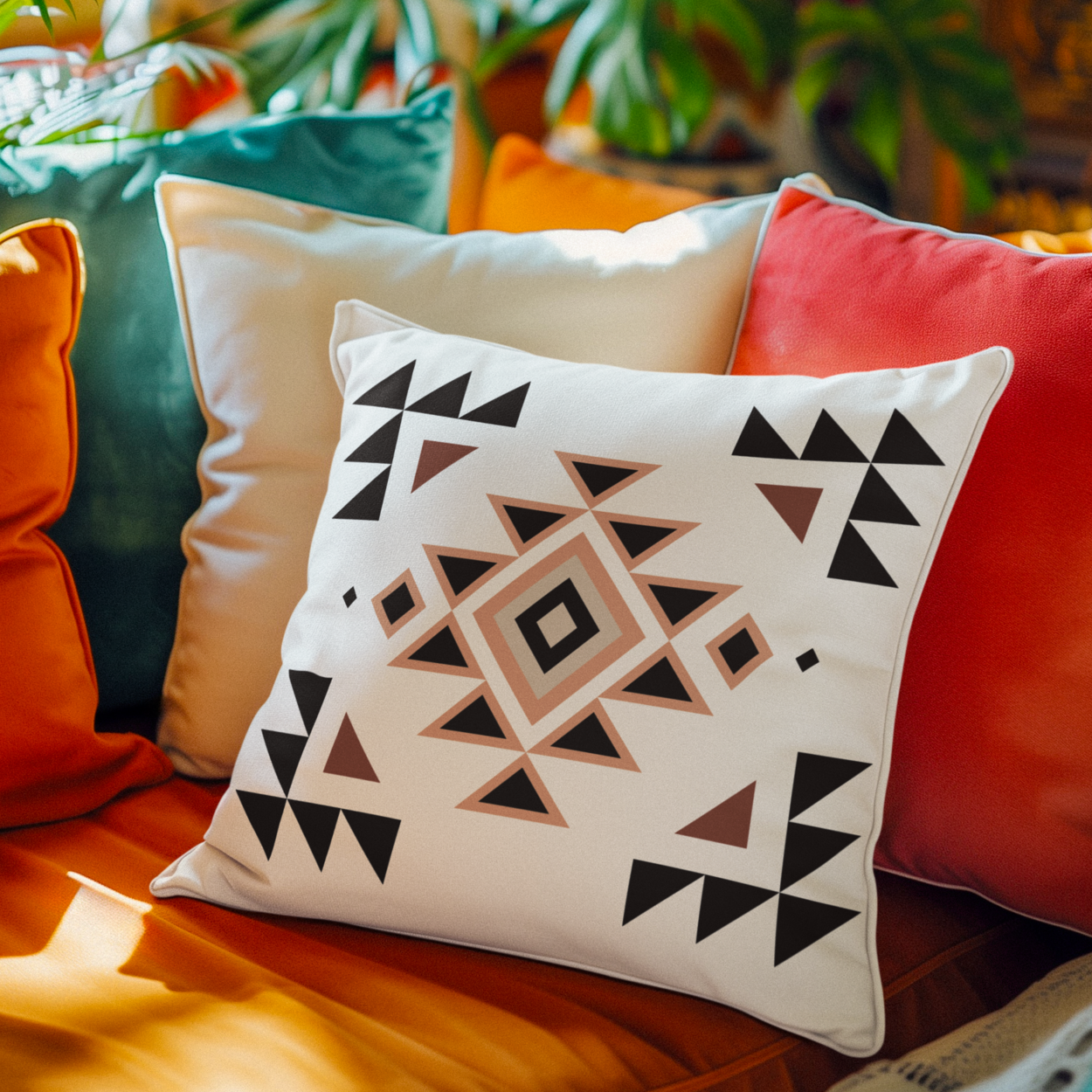 Southwestern Tribal Canvas Throw Pillow, Country Western Native Waterproof Accent Pillow