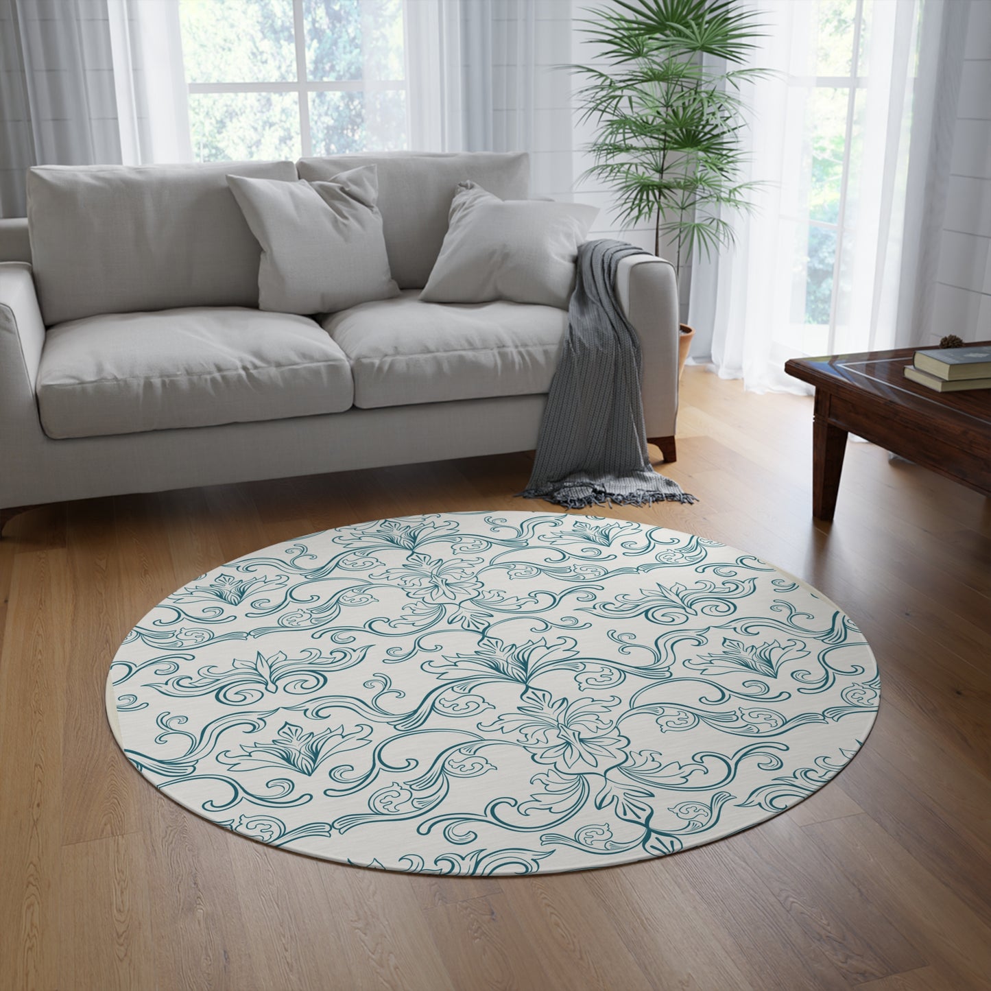 Vintage Victorian Inspired Washable Round Rug, Eco-Friendly, Sustainable