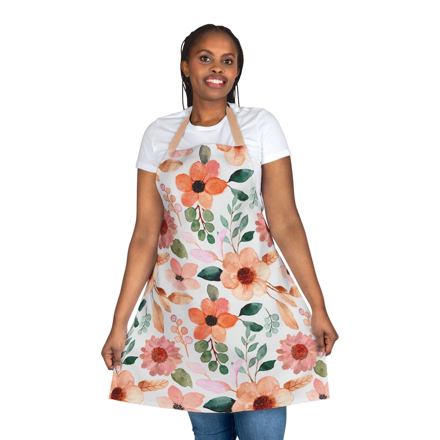 Peach Floral Kitchen Apron with Beige Ties, Cooking, Baking, Crafting, Gardening, Cleaning Apron, Eco-Friendly, Sustainable