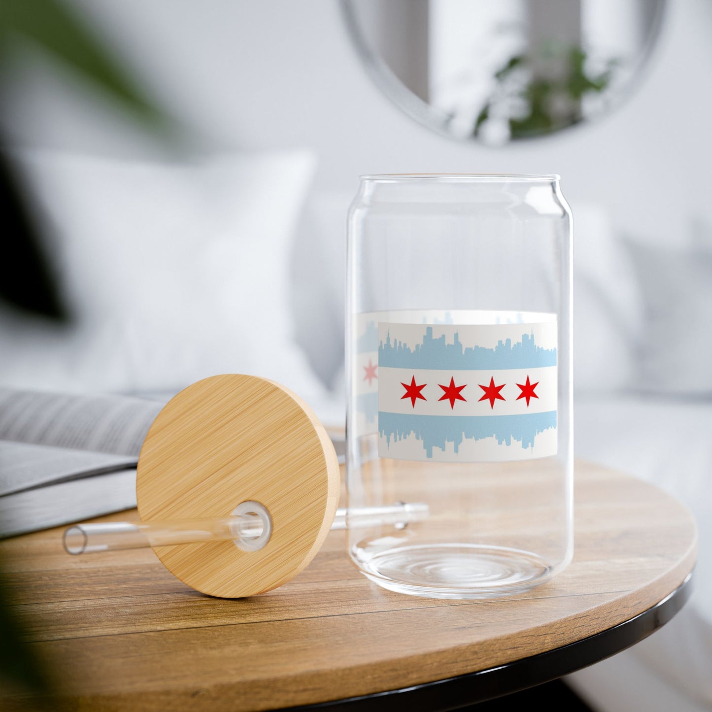 Chicago Skyline Flag Glass Tumbler, 16oz, Eco-Friendly, Sustainable