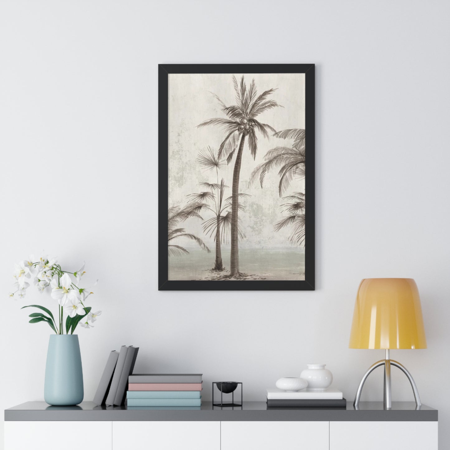Coastal Minimalist Vintage Ian C. Palm Trees II Framed Museum Grade Art, Eco-Friendly, Sustainable