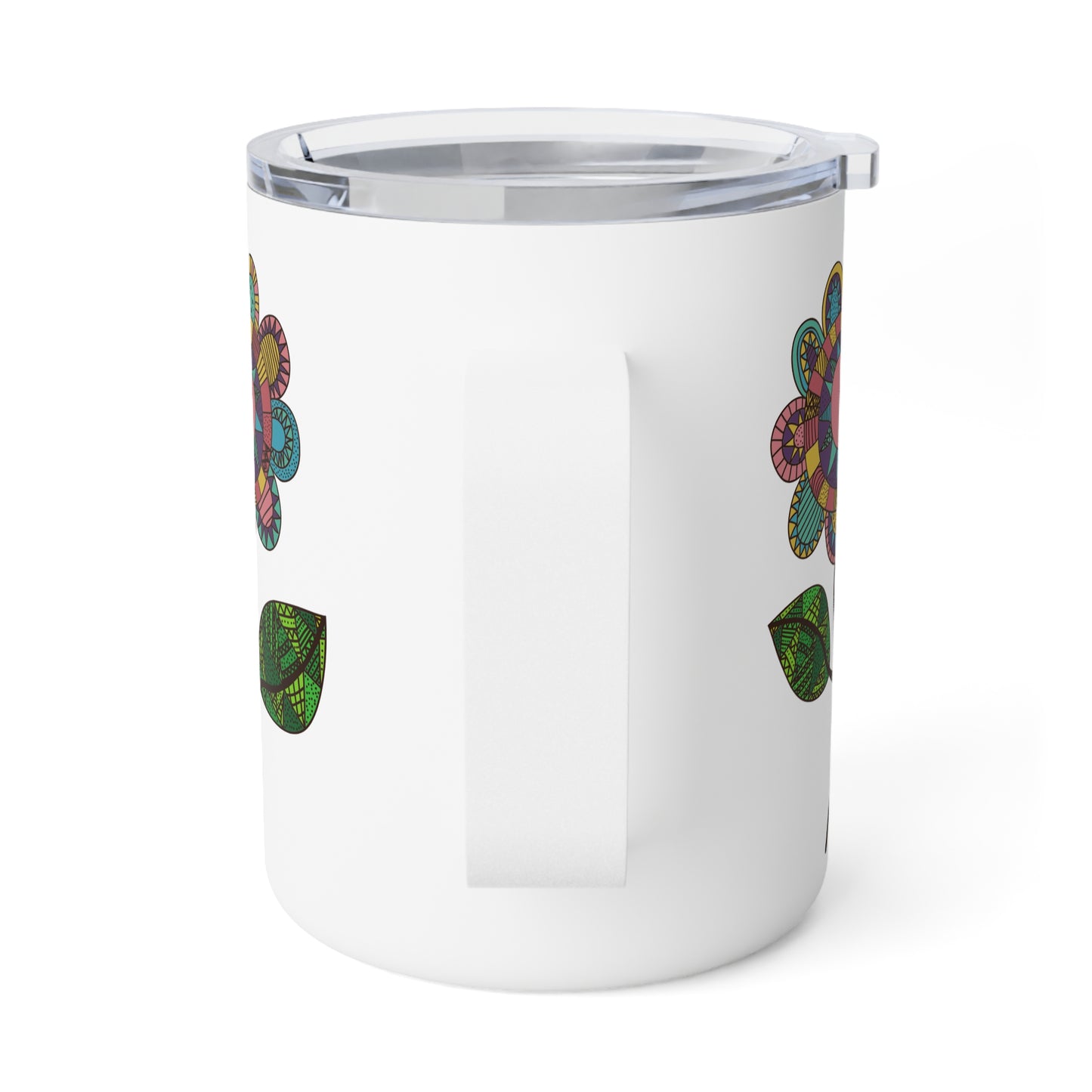 Boho Floral Coffee Mug, 10oz Insulated Tumbler with Flower Design. Eco-Friendly, Sustainable, American Made