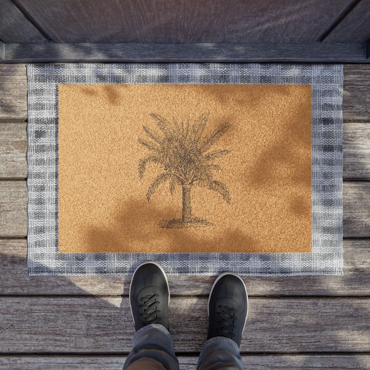 Vintage Palm Tree Coconut Fiber Welcome Doormat, Eco-Friendly, Sustainable