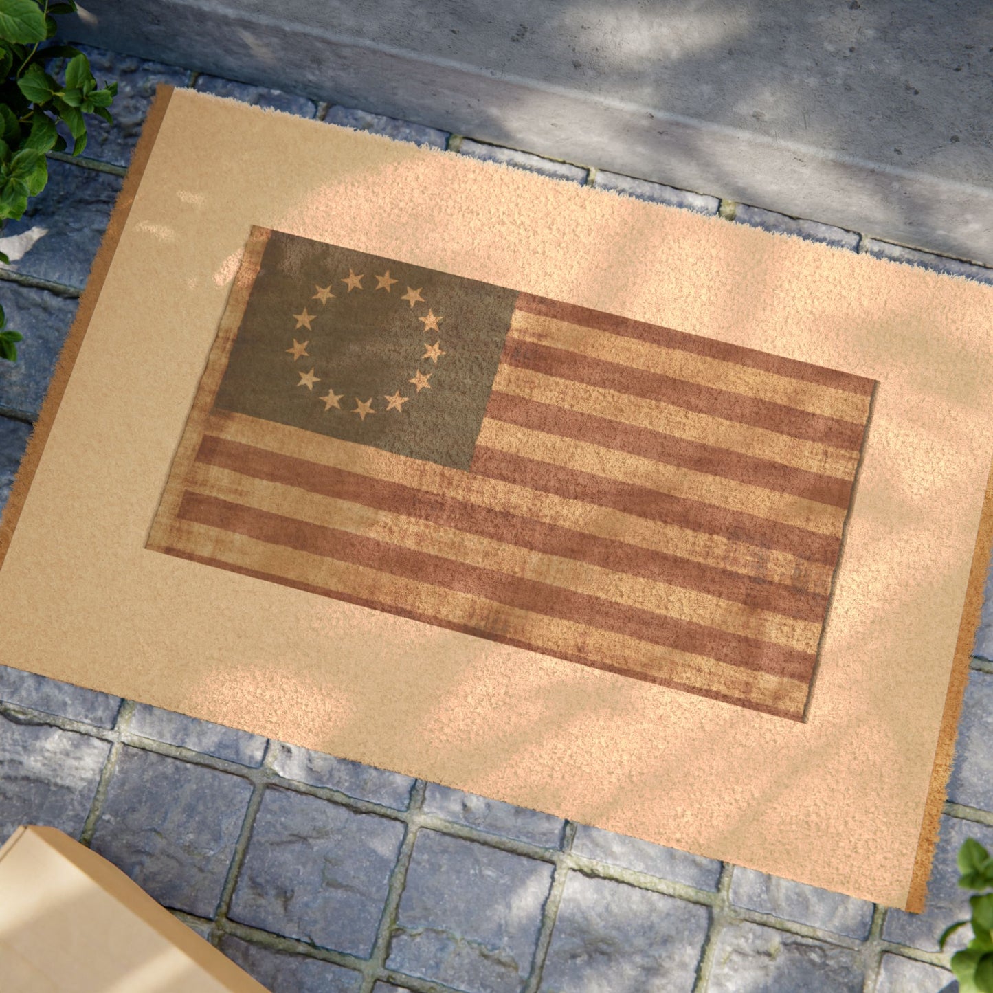 Vintage American Flag Coconut Fiber Doormat, Patriotic Home Decor
