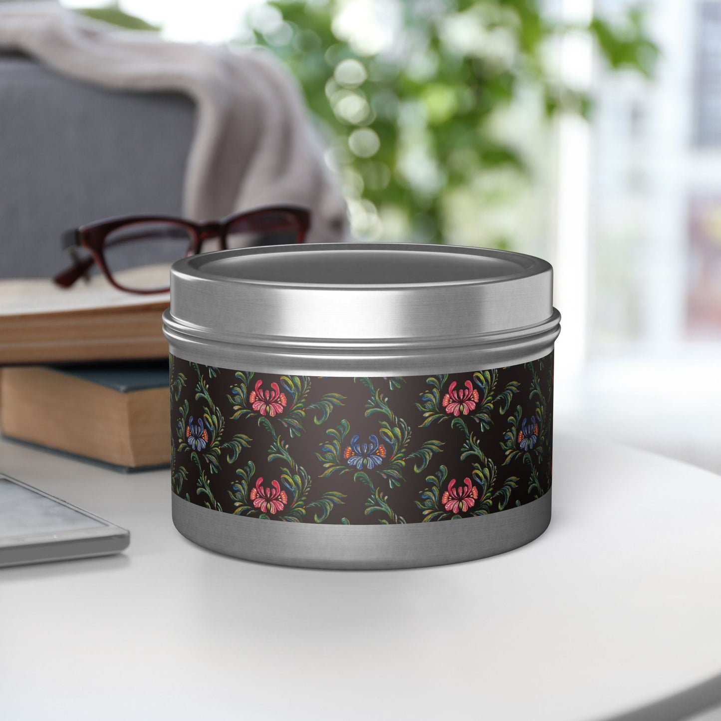 Elegant Floral Tin Candle - Aromatic Home and Travel Decor for Relaxation, Eco-Friendly, Sustainable