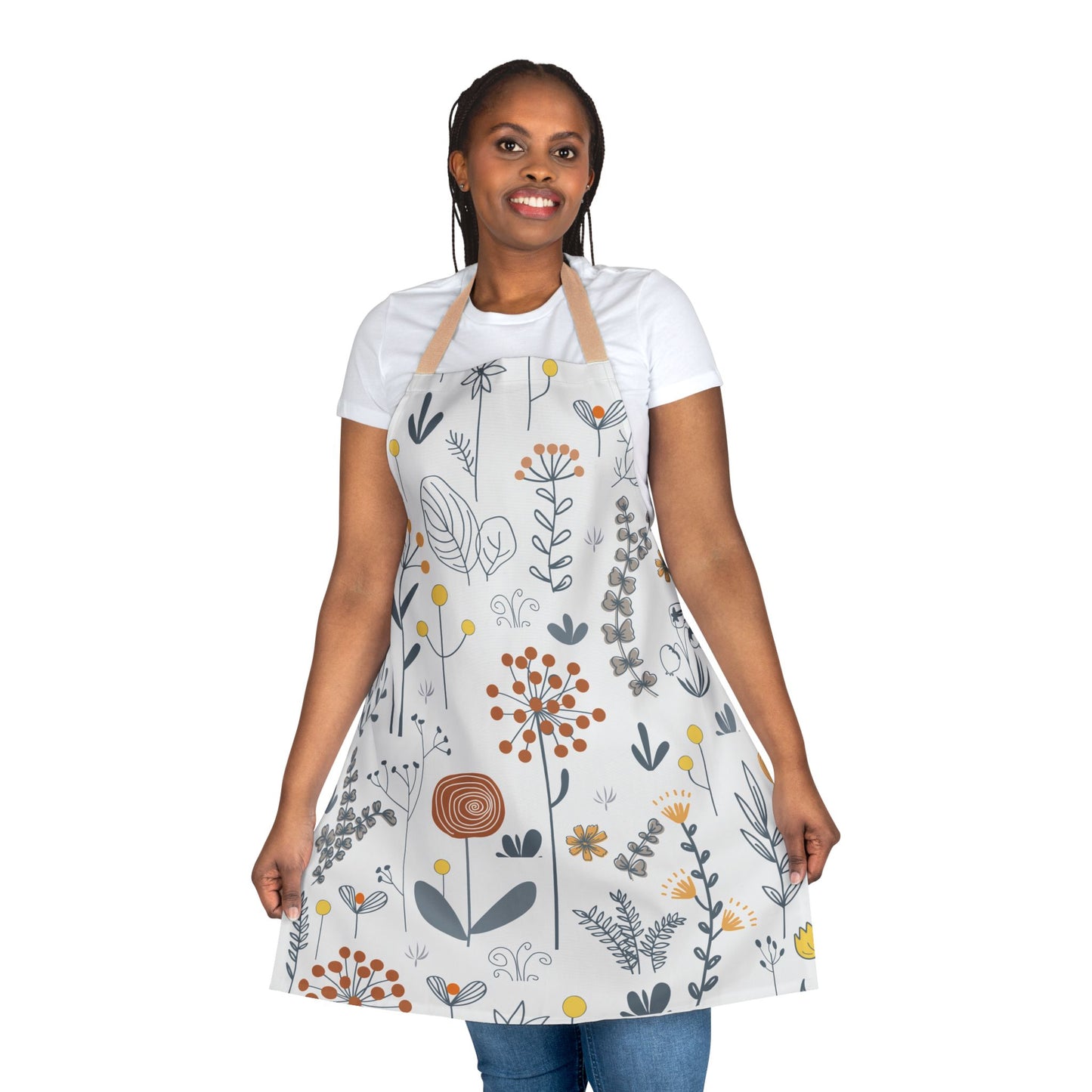 Sage Green Floral Kitchen Apron with Beige Ties, Cooking, Baking, Crafting, Cleaning Apron, Eco-Friendly, Sustainable