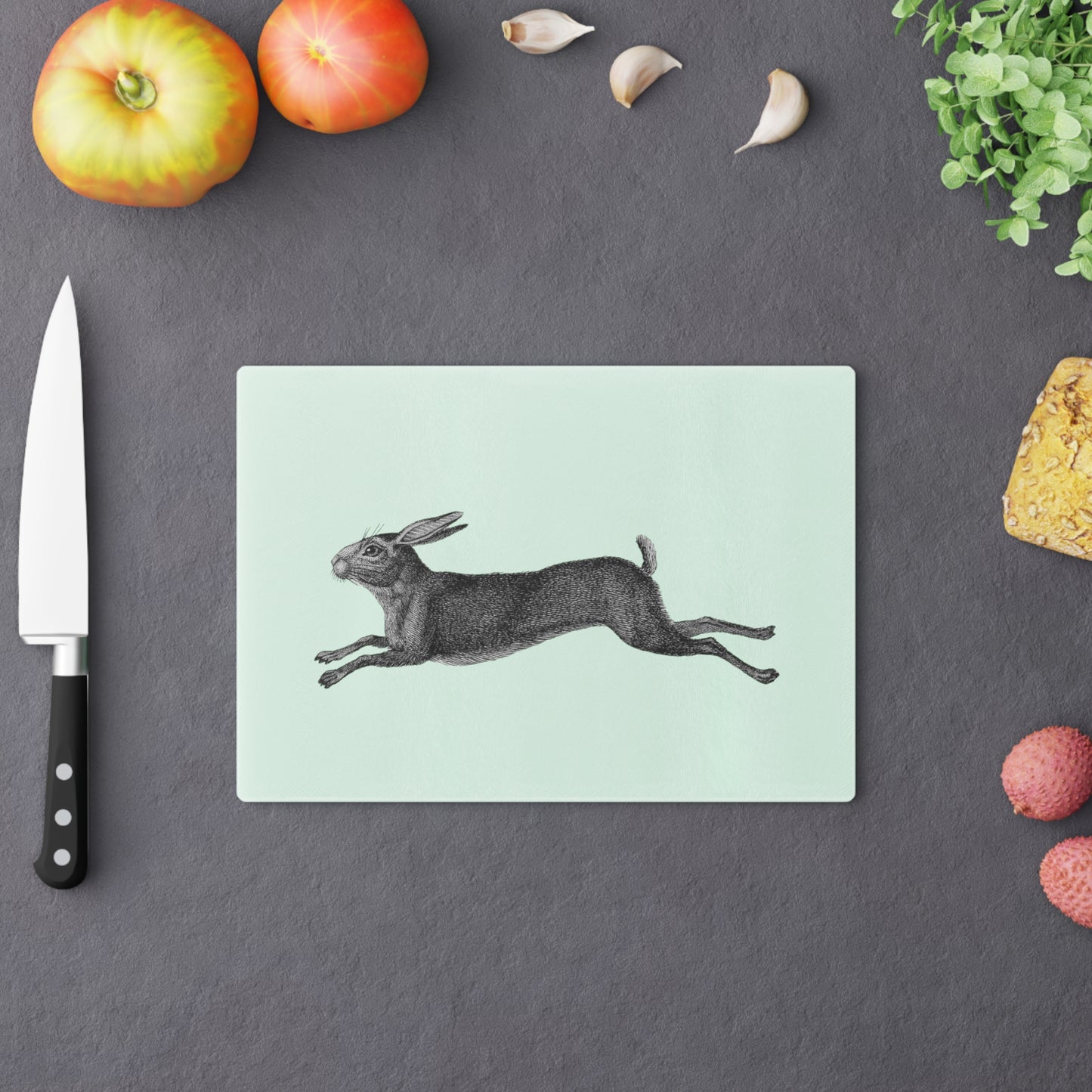 Minimalist Farmhouse Vintage Rabbit Glass Eco Cutting Board, Eco-Friendly, Sustainable