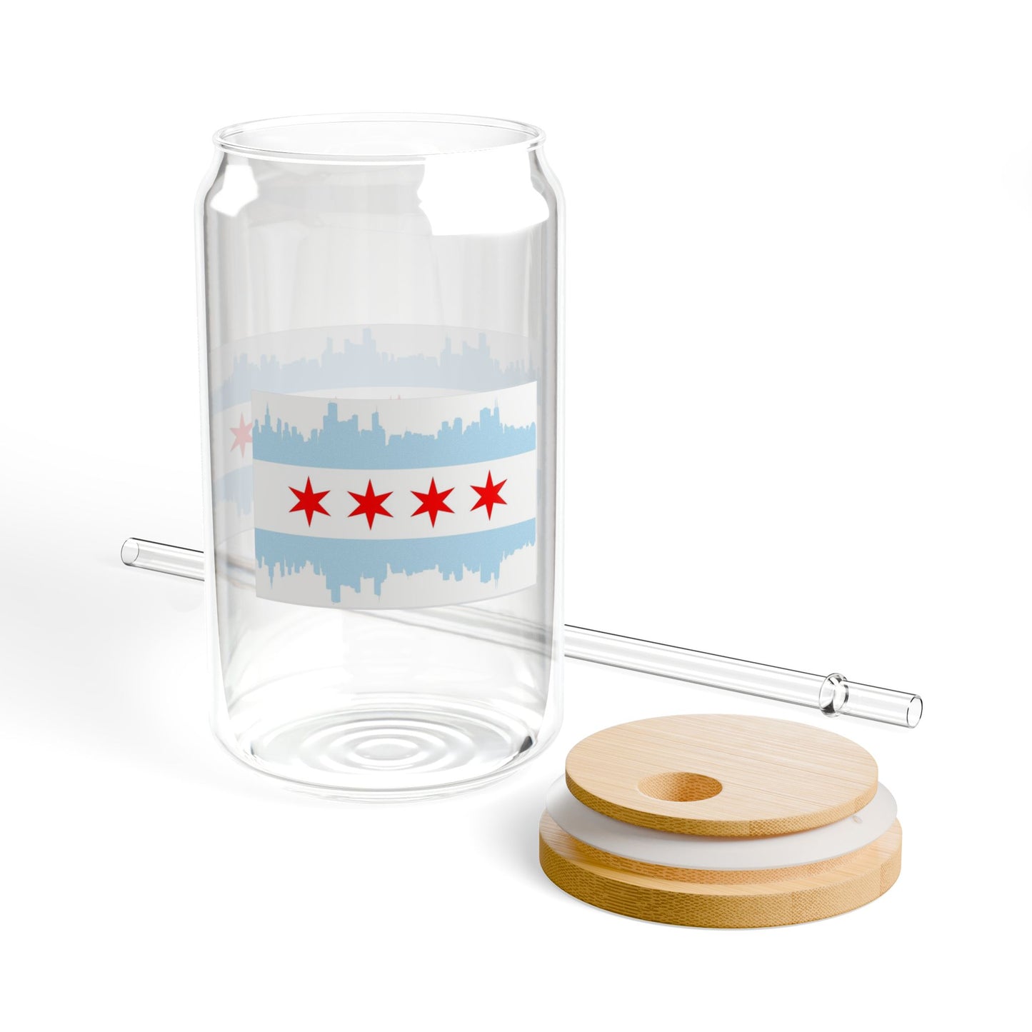 Chicago Skyline Flag Glass Tumbler, 16oz, Eco-Friendly, Sustainable