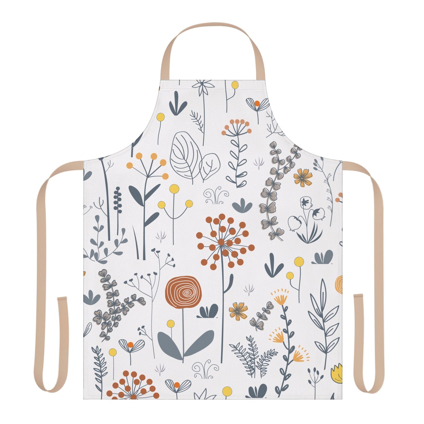 Sage Green Floral Kitchen Apron with Beige Ties, Cooking, Baking, Crafting, Cleaning Apron, Eco-Friendly, Sustainable