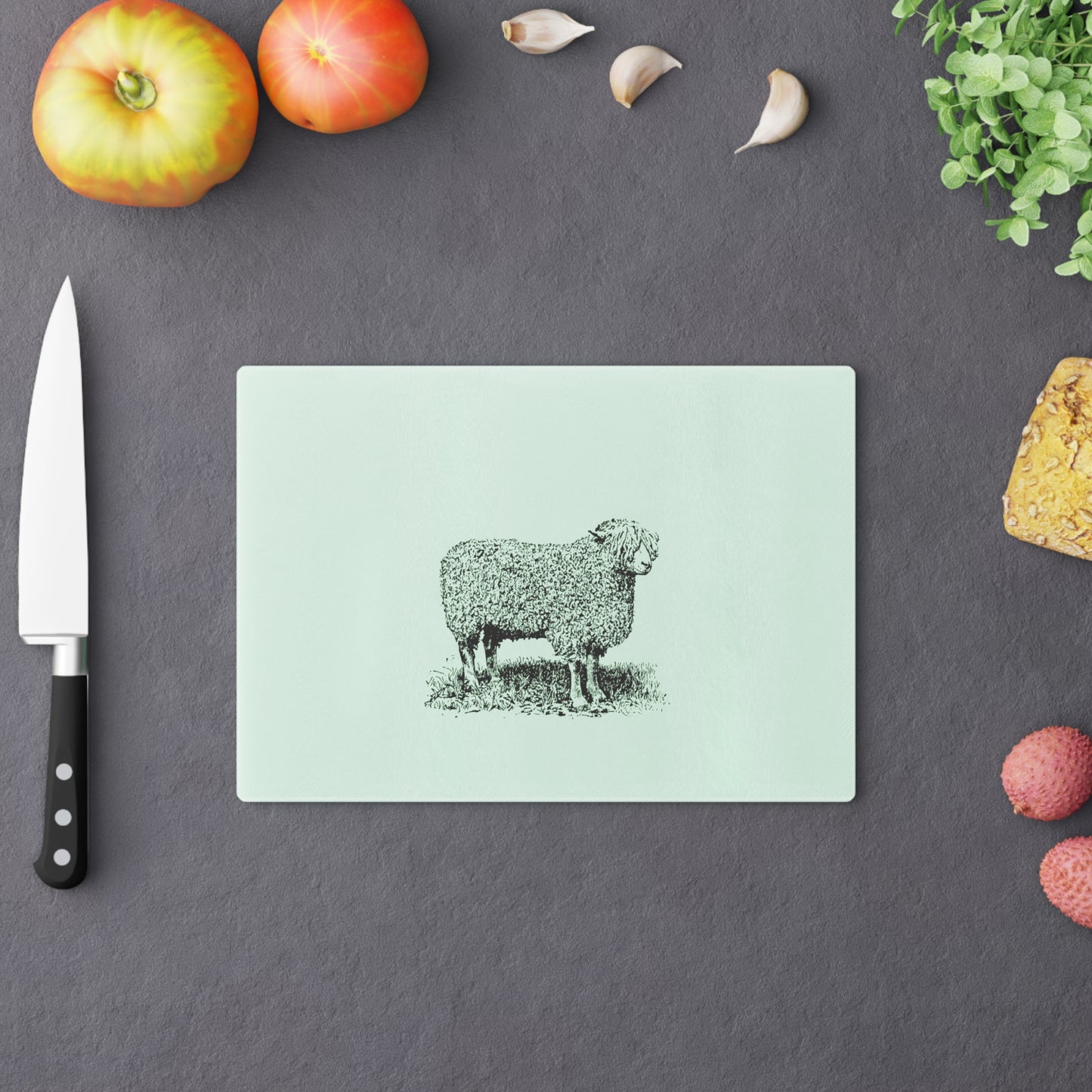 Minimalist Farmhouse Vintage Sheep Eco Glass Cutting Board, Eco-Friendly, Sustainable