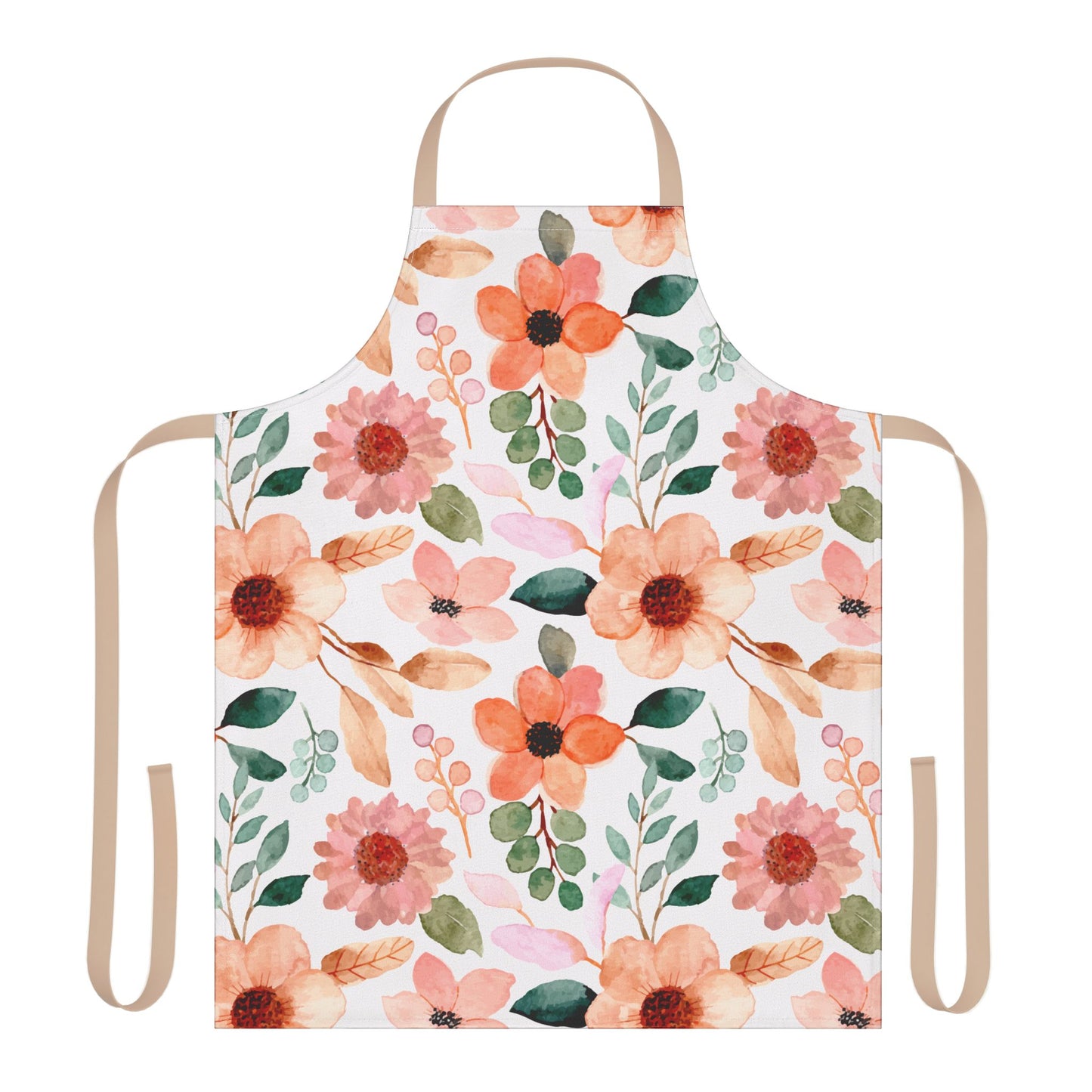 Peach Floral Kitchen Apron with Beige Ties, Cooking, Baking, Crafting, Gardening, Cleaning Apron, Eco-Friendly, Sustainable
