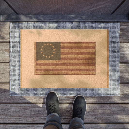 Vintage American Flag Coconut Fiber Doormat, Patriotic Home Decor