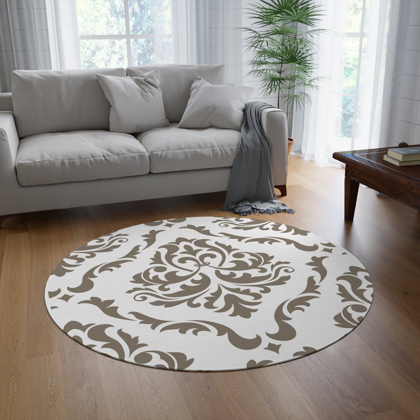 Vintage Victorian Inspired Style Washable Round Rug, Eco-Friendly, Sustainable