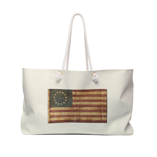 Vintage American Flag Weekender Tote Bag, Eco-Friendly, Sustainable