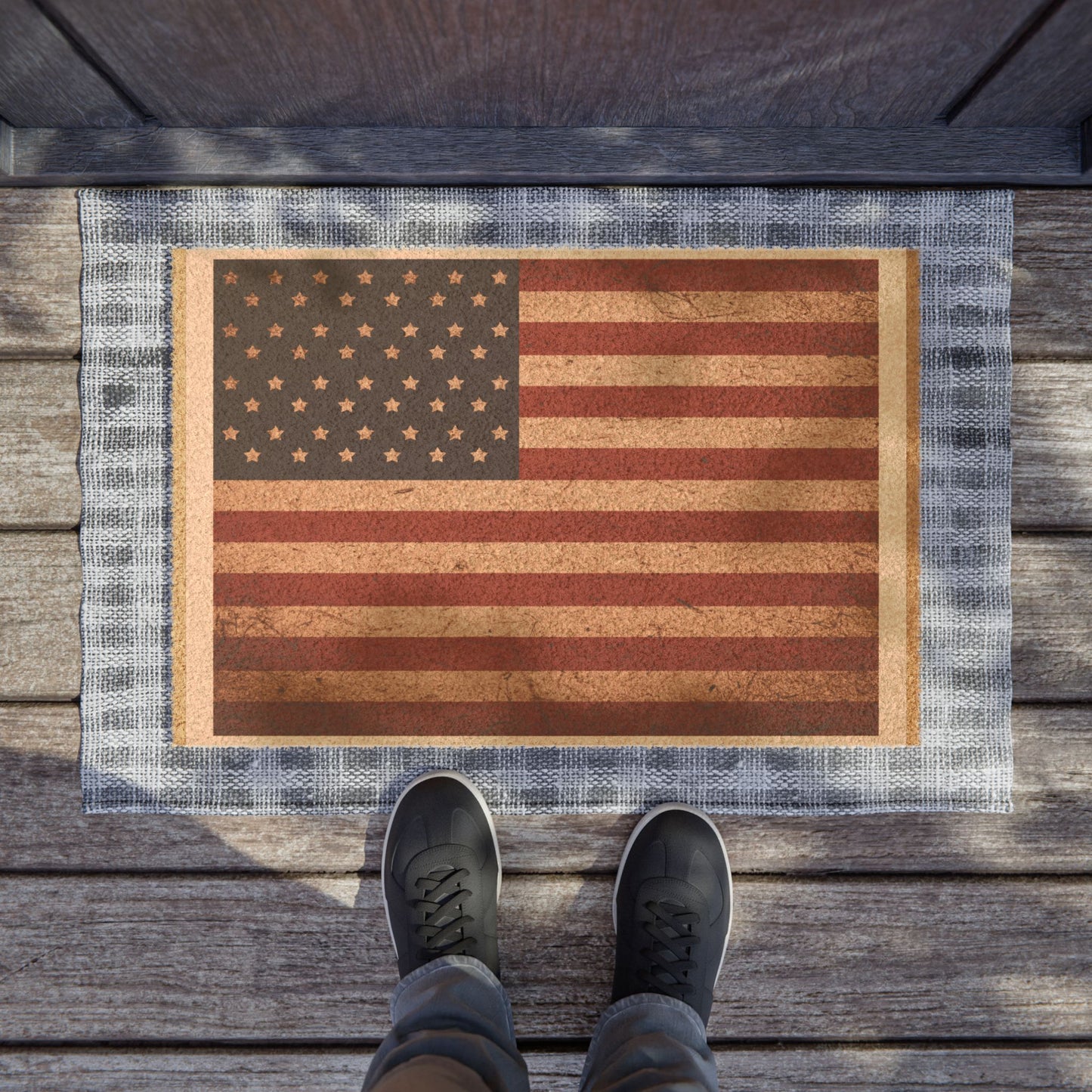 Vintage American Flag Doormat, Patriotic Coconut Fiber Welcome Mat